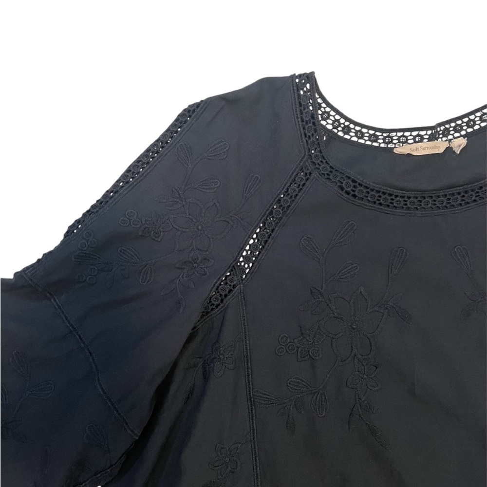 Soft Surroundings Black Embroidered and Crocheted Bell Sleeve Top - Picture 8 of 10